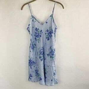August Silk Womens Vintage Y2K Slip Dress Sz Medium Blue Floral Cottagecore Boho